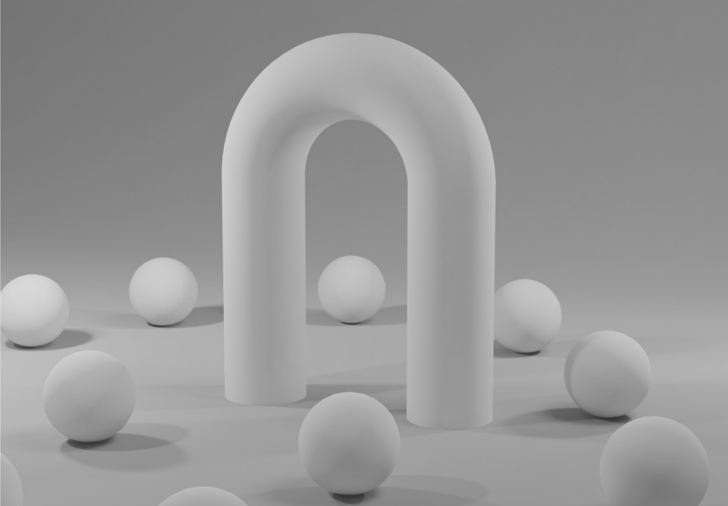A smooth archway surrounded by white balls.