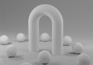 A smooth archway surrounded by white balls.