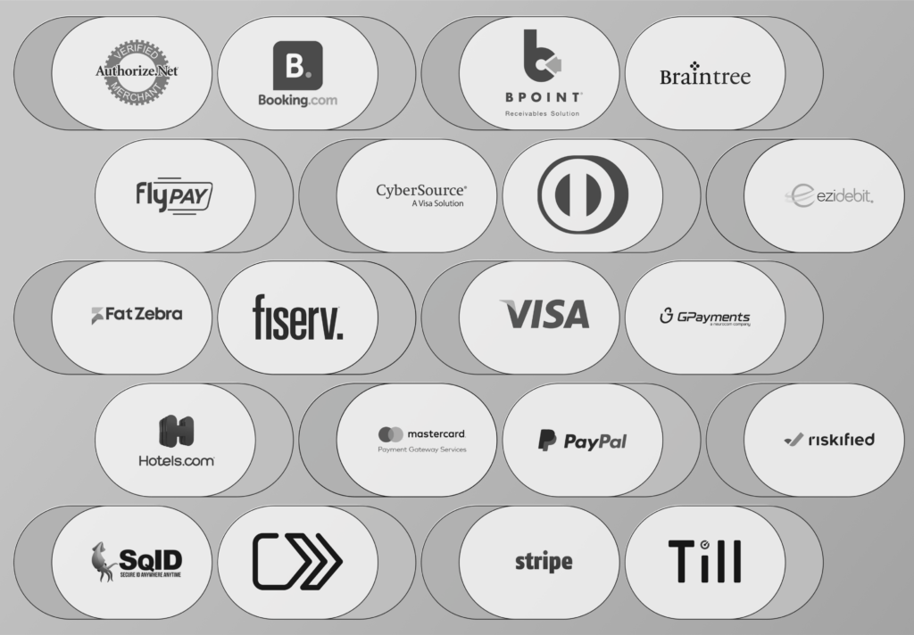Multiple payment gateway logos.