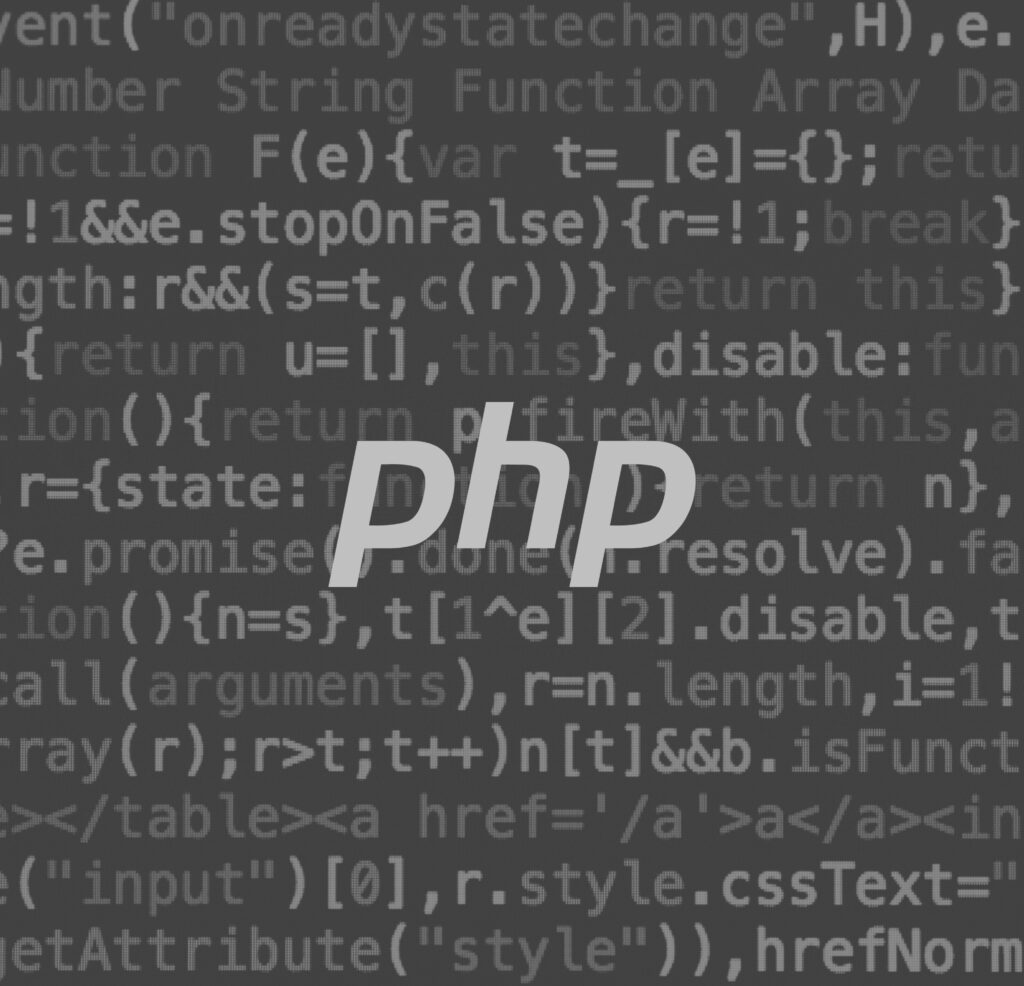 PHP logo on top of website code.