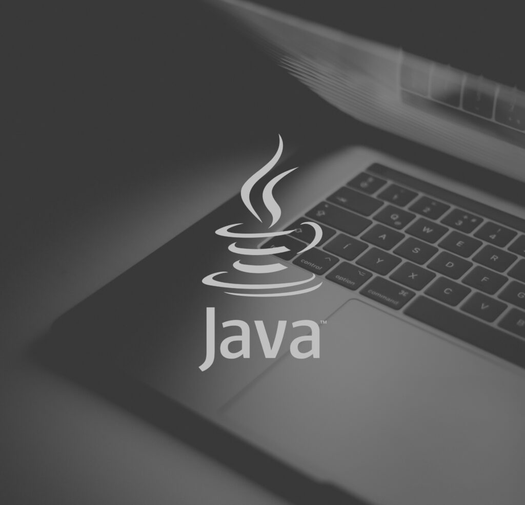 Java logo with a laptop that has been partially closed in the background.